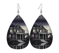 Elegantes pendientes colgantes con estampado MorbidMansion para mujer, joyería ligera de cuero con forma de lágrima, perfectos para fiestas de moda
