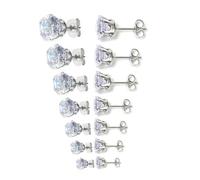 Elegantes pendientes de 6 puntas de ajuste seguro de circonita cúbica redonda, accesorio de joyería para mujeres de moda e ideas de regalo, aretes profesionales de trabajo, talla única, como se