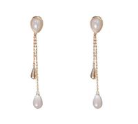 Elegantes pendientes de cristal con gotas de agua con hebras que fluyen en oro metálico y plata, decoración elegante para las orejas para ocasiones formales, talla única, como se describe