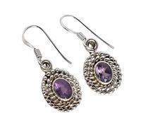 Elegantes pendientes de gancho de plata de ley 925 con amatista ovalada facetada, sofisticado brillo morado (7 x 5 mm), 7x5, Plata de ley, Amatista