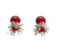Elegantes pendientes de perlas rojas de Angola con diseño vintage inspirado en festividades, accesorio adecuado para pieles sensibles, aretes de perlas retro pirotécnicas