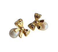 Elegantes pendientes de tuerca dorados con nudo de lazo, aretes de aguja de plata, accesorios para ocasiones especiales