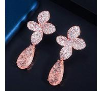 Elegantes pendientes largos con forma de gota de agua con circonita cúbica de hielo roto de color rosa, para fiesta de mujer