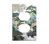 Elegantes placas de cubierta para interruptor de luz de pino de montaña, cubiertas de enchufe, paisaje de bosque de jade para decoración del hogar, placas de pared termoplásticas, salida dúplex