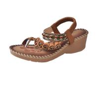 Elegantes prácticas versátiles sandalias femeninas para ocio casual vacacional con tiras abiertas elástico tacón cuña sin ataduras ideales en atuendos veraniegos modernos y cómodos (Brown, 37)