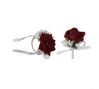 Elegantes ramilletes de rosas y pulseras para bodas, diseño floral único hecho a mano para novias, novios y sus fiestas (blanco)