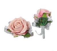 Elegantes ramilletes de rosas y pulseras para bodas, diseño floral único hecho a mano para novias, novios y sus fiestas (rosa)