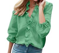Elegantes Rüschenoberteil für Damen, kurzes, einfarbiges Sommer-T-Shirt mit V-Ausschnitt, lässige Damenbluse, Verde, M