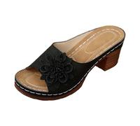 Elegantes sandalias abiertas con tacón trenzado floral sandalias ideales con correa ancha para aplicaciones de pétalos durante todo el día le dan un encanto, Negro , 41 EU