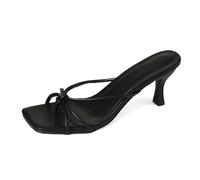 Elegantes sandalias deslizantes con correas estrechas y tacón alto para uso diario, sandalias ligeras sin cordones con suela y diseño de punta cuadrada, Black, 39 EU