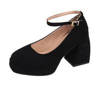 Elegantes tacones altos de ante para mujer con tacón grueso y punta cuadrada. Zapatos de moda casuales. Cómodos zapatos de noche con suela gruesa para todas las ocasiones. Zapatos de payaso para mujer