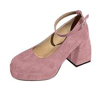 Elegantes tacones altos de ante para mujer con tacón grueso y punta cuadrada. Zapatos de moda casuales. Cómodos zapatos de noche con suela gruesa para todas las ocasiones. Zapatos de payaso para mujer