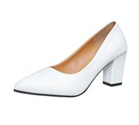 Elegantes tacones altos para mujer con punta puntiaguda para cualquier tacón grueso de moda, diseño informal, duradero, versátil, combinable para el tiempo libre y el día a día, Blanco, 42 EU