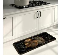 Elegantes tapetes de cocina negros para piso, tapetes suaves florales dorados, acolchados, cómodos, lavables, para fregaderos de cocina, lavadero, baño, 16 x 47 pulgadas