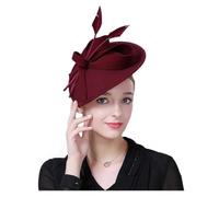 Elegantes tocados de fieltro negro for mujer, sombreros plumas for boda, vestidos formales iglesia, tipo pastillero Para Bodas, Fiestas de Té(Wine Red Derby Hat)