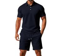 Elegantes trajes de verano para hombre, traje de playa de dos piezas, traje de ocio con polo y pantalones cortos de verano, traje de trabajo monocromático clásico conjunto de verano casual deportivo