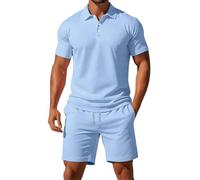 Elegantes trajes de verano para hombre, traje de playa de dos piezas, traje de ocio con polo y pantalones cortos de verano, traje de trabajo monocromático clásico conjunto de verano casual deportivo