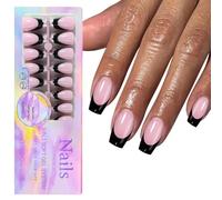 Elegantes uñas acrílicas artificiales de punta francesa negra, 150 unidades, 15 tamaños para mujer, uñas acrílicas