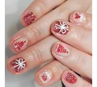 Elegantes uñas francesas con diseño de copo de nieve, para celebración de Navidad, aplicación rápida y sencilla para cualquier celebración, juego de uñas de Navidad fácil de llevar
