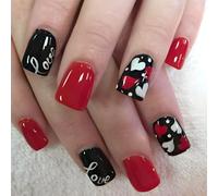 Elegantes uñas postizas a presión con diseños de corazón, uñas postizas cortas cuadradas para mujeres que buscan un aspecto único en el día de San Valentín