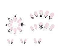 Elegantes uñas postizas a presión, patrón de manicura francesa con patrón de puntos y lazos, uñas postizas de ABS para uso diario