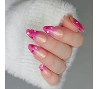 Elegantes uñas postizas brillantes, juego de 24 piezas de estilo francés degradado, uñas artificiales de ataúd medio para fiestas, bodas, citas, día de San Valentín, uñas a presión