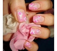 Elegantes uñas postizas con purpurina de corazón, consejos de moda para mujeres que buscan una apariencia única del día de San Valentín, arte del día de San Valentín