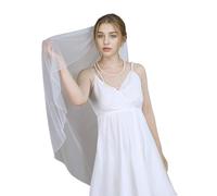 Elegantes velos de novia con ribete de cuentas a mano y peine para el pelo, longitud de la punta de los dedos para boda, ceremonia de compromiso, novia con ribete de cuentas