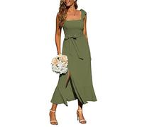 Elegantes Vestidos Midi para Mujer, para invitada de Boda, Cuello Cuadrado, Volantes, Vestidos Formales de Dama de Honor para cóctel, Fiesta de Noche, Verde Militar, Small