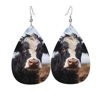 Elegantes y bonitos aretes de cuero con estampado de vaca para mujer, joyería colgante en forma de lágrima, accesorio ligero con purpurina, talla única, cuero, sin piedras preciosas, talla única