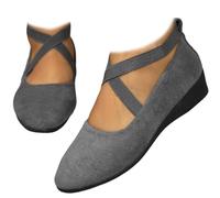 Elegantes zapatos de cuña baja con correa elástica de color sólido, soporte de arco ortopédico cerrado para mujer, cómodos mocasines vintage para mujer, Gray, 38.5 EU