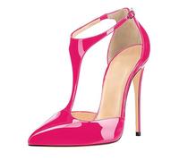 Elegantes Zapatos de Tacón Alto con Punta Puntiaguda y Tira en T para Mujer Moda con Punta Cerrada y Tira en el Tobillo Sexys Tacón de Aguja Cómodos para Bailes Graduación,Rose Red,43 EU