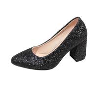 Elegantes Zapatos de Tacón de Aguja para Mujer con Punta Fina y Detalles de Lentejuelas para Eventos Formales como Bodas y de Graduación (Black, 37)
