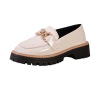 Elegantes Zapatos Sin Cordones Mujer con Gruesa y Detalle de Metálica para un Estilo Casual Moderno (White, 38) #243