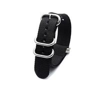 Elegantyl Banda de reloj de rayas de nylon Correa Nato 18mm - 24mm Accesorios de reloj con hebilla de metal plateada de 5 anillos, Negro, 20mm