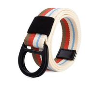 Elegantyl Cinturón de hebilla de doble anillo táctico de lona a rayas, cinturón trenzado de nailon para hombre y mujer, informal, versátil, para vaqueros, 115cm