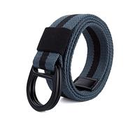 Elegantyl Cinturón de hebilla de doble anillo táctico de lona a rayas, cinturón trenzado de nailon para hombre y mujer, informal, versátil, para vaqueros, 115cm