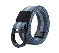 Elegantyl Cinturón de hebilla de doble anillo táctico de lona a rayas, cinturón trenzado de nailon para hombre y mujer, informal, versátil, para vaqueros, 115cm