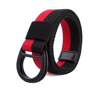 Elegantyl Cinturón de hebilla de doble anillo táctico de lona a rayas, cinturón trenzado de nailon para hombre y mujer, informal, versátil, para vaqueros, 115cm