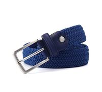 Elegantyl Cinturón elástico para hombre, cinturón de tela vaquera a rayas de 3,4cm de ancho, cinturón largo trenzado de punto, cinturón extensible de 160cm, Azul, 135cm