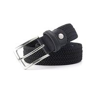 Elegantyl Cinturón elástico para hombre, cinturón de tela vaquera a rayas de 3,4cm de ancho, cinturón largo trenzado de punto, cinturón extensible de 160cm, Negro, 130cm