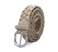 Elegantyl Cinturón tejido de ante para hombre con cuerda de cera cinturón trenzado hebilla plateada sin agujeros cinturones de tejido de algodón hechos a mano, Beige, 110cm
