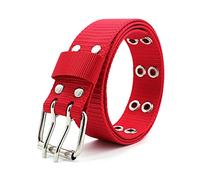 Elegantyl Cinturón trenzado de nailon para hombre y mujer, cinturón con hebilla de doble ojal, cinturones vaqueros de 3,2cm de ancho, Rojo, 110cm