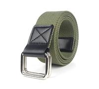 Elegantyl Cinturones de lona con hebilla de doble anillo para hombre, cinturones vaqueros, cinturón trenzado de nailon de 3,8cm de ancho, ejercito verde, 120cm
