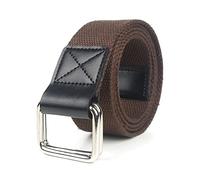 Elegantyl Cinturones de lona con hebilla de doble anillo para hombre, cinturones vaqueros, cinturón trenzado de nailon de 3,8cm de ancho, Café, 110cm