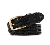 Elegantyl Cinturones trenzados de cuero para hombres, cinturones Vintage de mano para hombres, hebilla dorada informal para cinturón de Jeans, Negro, 95cm