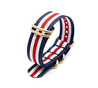 Elegantyl Correa de reloj Nato de nylon 18mm 20mm 22mm 24mm Correa deportiva con hebilla de 5 anillos de acero inoxidable dorado, 18mm
