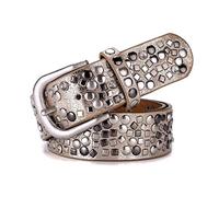 Elegantyl Cuero + Pu Rivet Belt Rhinestone Cinturones con tachuelas para mujer Cinturón casual para mujer para accesorios de jeans, Dorado, 100cm