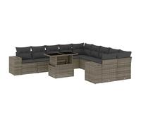 Eleganz 11 piezas de sofá de jardín con cojín gris ratán PE y acero con recubrimiento en polvo, duradero y resistente a la intemperie para terraza y jardín