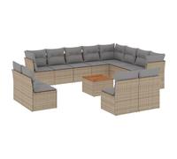 Eleganz 13 piezas de sofá de jardín de ratán sintético con cojines en color beige - Muebles de exterior duraderos para patio y jardín - Acero con recubrimiento en polvo para resistencia a la